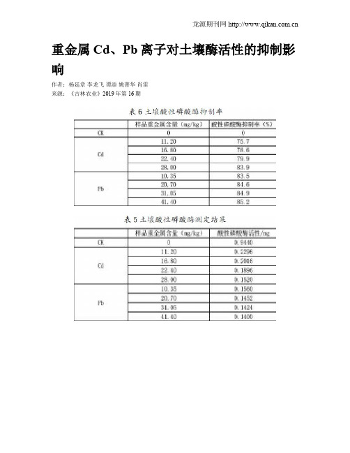 重金属Cd、Pb离子对土壤酶活性的抑制影响