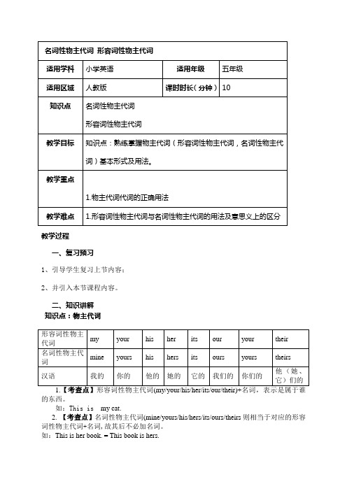 名词性物主代词 形容词性物主代词