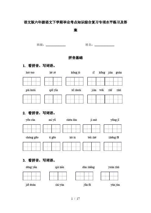 语文版六年级语文下学期毕业考点知识综合复习专项水平练习及答案