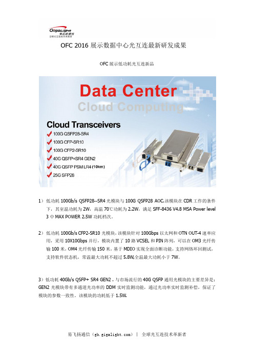 OFC2016展示数据中心光互连最新研发成果