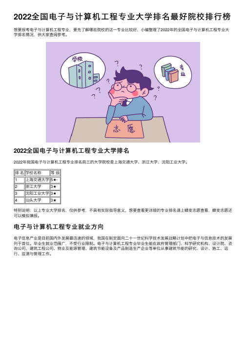 2022全国电子与计算机工程专业大学排名最好院校排行榜