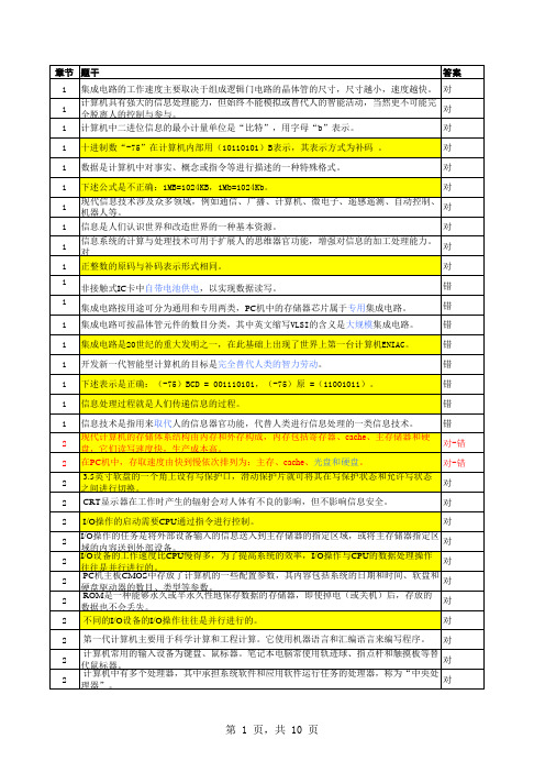 计算机一级等级考试 判断题 题库