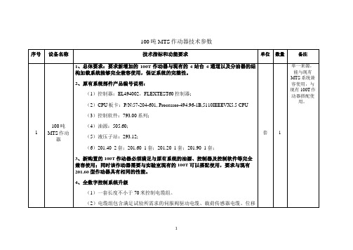 100吨MTS作动器技术参数