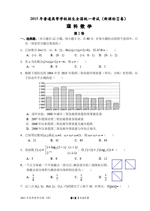 2015年高考新课标Ⅱ理科数学试题及答案(精校版-解析版-word版)