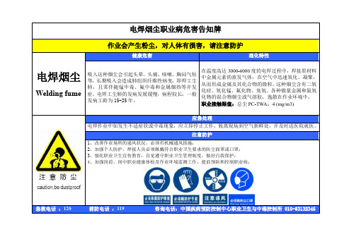 电焊烟尘职业病危害告知牌(标准版)