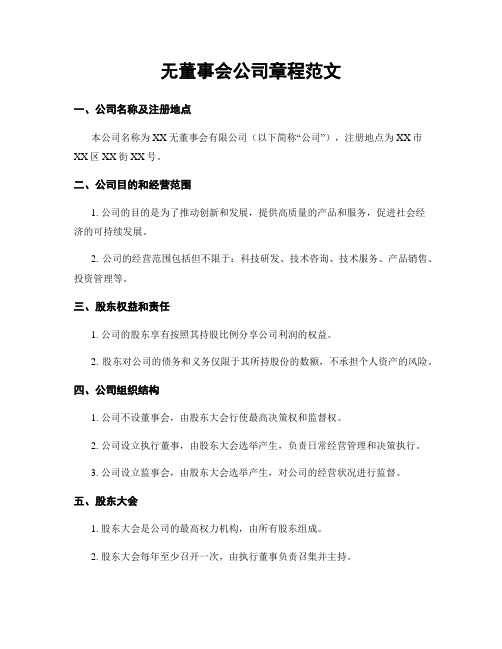 无董事会公司章程范文