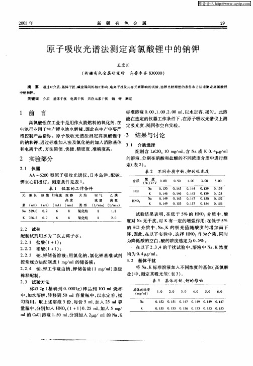 原子吸收光谱法测定高氯酸锂中的钠钾
