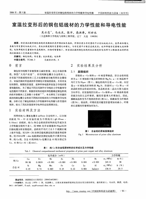 室温拉变形后的铜包铝线材的力学性能和导电性能