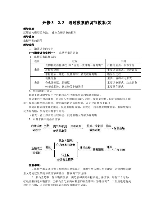 高中生物通过激素的调节教案设计第二课时