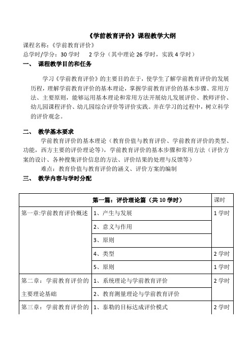 《学前教育评价》课程教学大纲 (2)