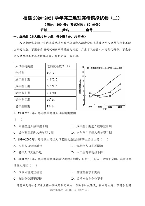 福建2020-2021学年高三地理高考模拟试卷(二)