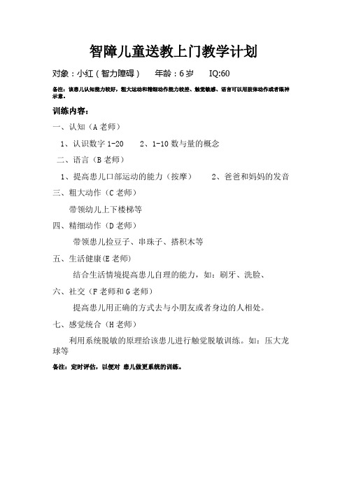 智障儿童送教上门教学计划.docx小红