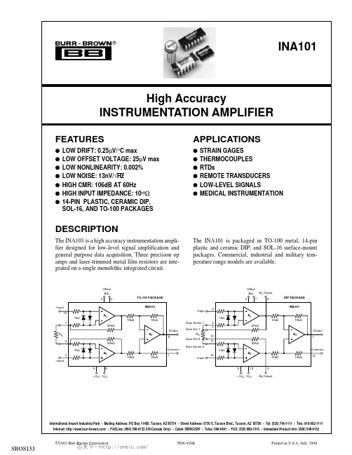 INA101HP,INA101AG,INA101AM,INA101CM,INA101KU1K,INA101KU1KE4,INA101KUE4, 规格书,Datasheet 资料