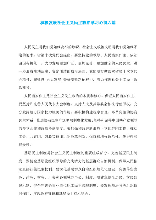 积极发展社会主义民主政治学习心得六篇