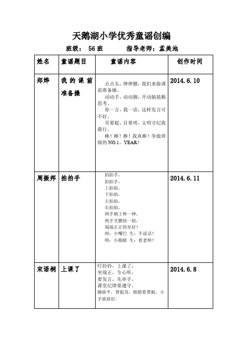 天鹅湖小学优秀童谣创编