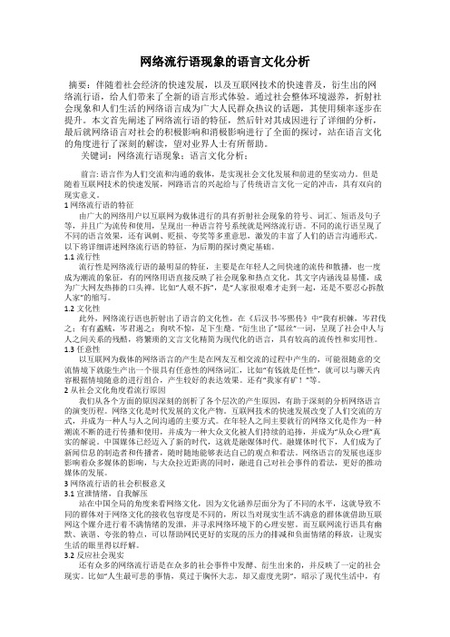 网络流行语现象的语言文化分析