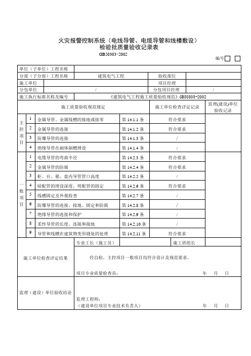 火灾自动报警系统全部检验批质量验收记录表汇总