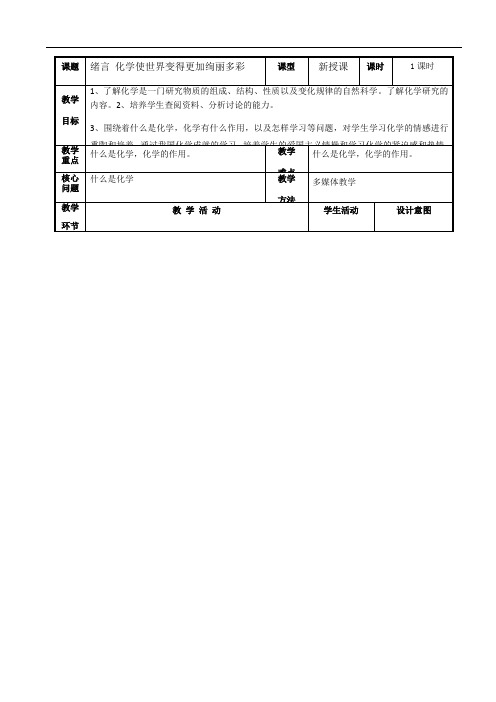 人教版九年级化学上册绪言表格式教案