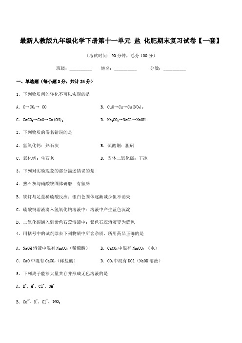 2018-2019年最新人教版九年级化学下册第十一单元-盐-化肥期末复习试卷【一套】