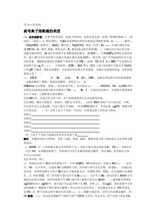 高考离子推断题专项练习非常全面汇编