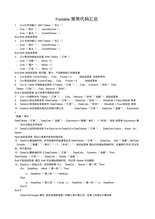 Foxtable常用代码汇总