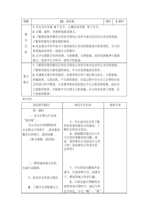 六年级语文下册教案-5.2黄河象▎冀教2001课标版(1)