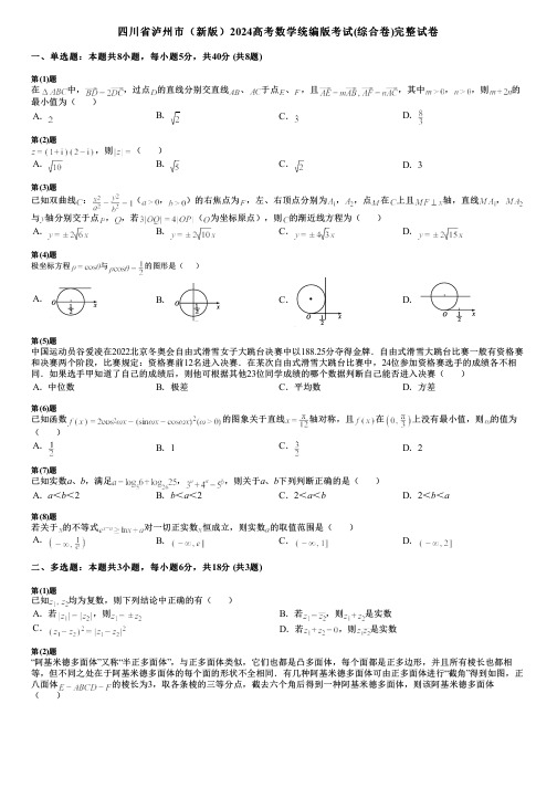 四川省泸州市(新版)2024高考数学统编版考试(综合卷)完整试卷