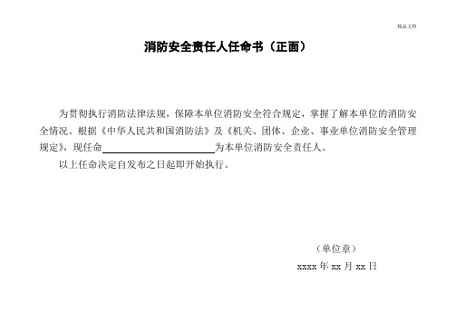 消防安全责任人、消防安全管理人任命书样式