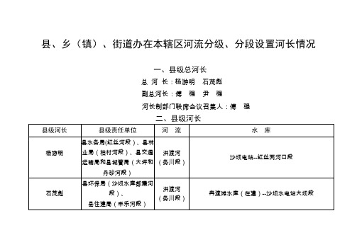 县乡镇街道办在本辖区河流分级分段设置河长情况