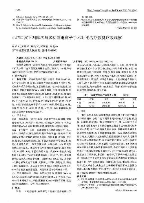 小切口皮下刮除法与多功能电离子手术对比治疗腋臭疗效观察