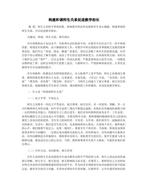 构建和谐师生关系促进教学相长