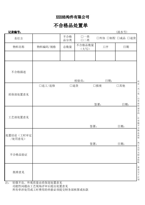 不合格品处置单