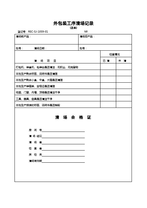 GMP认证全套文件资料43-外包装工序清场记录