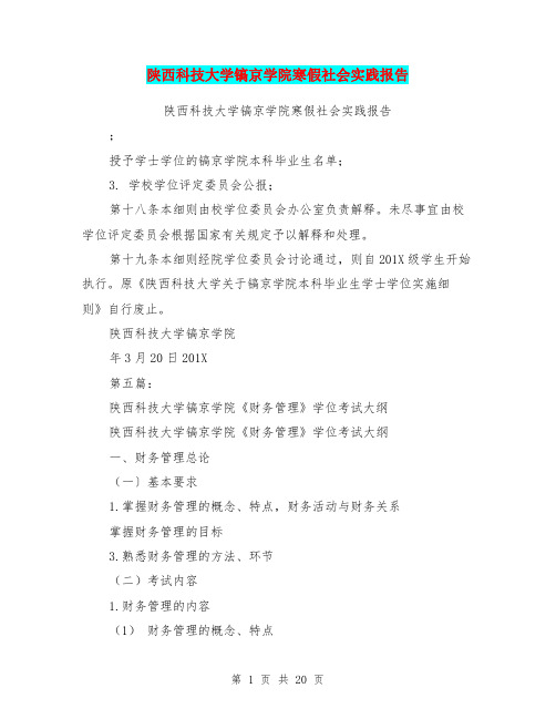 陕西科技大学镐京学院寒假社会实践报告(完整版)