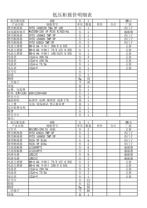 低压柜报价明细表(1)