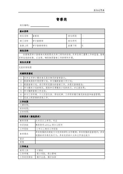 【岗位说明】总部审计督察部督察岗