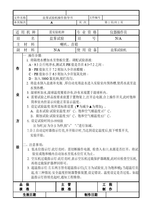 盐雾试验机SOP