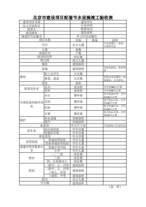 北京市建设项目配套节水设施竣工验收表