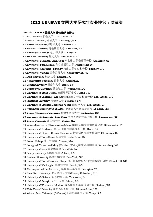 2012 USNews美国大学研究生专业排名：法律类