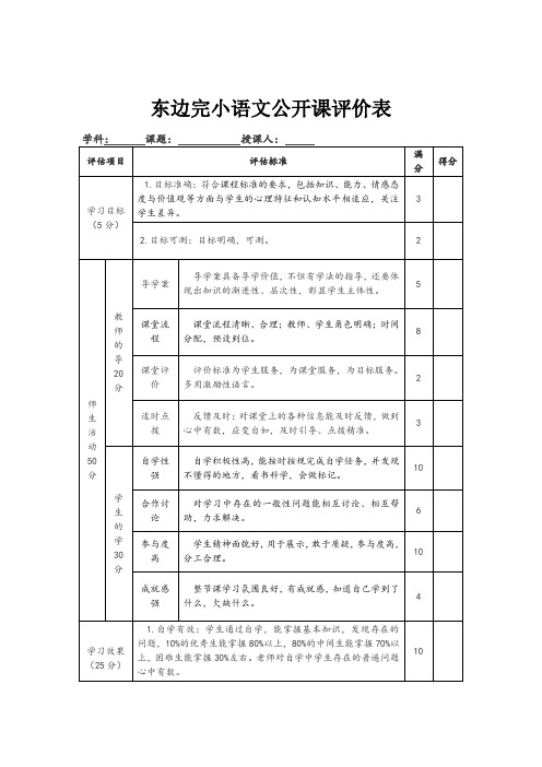 东边完小语文公开课评价表