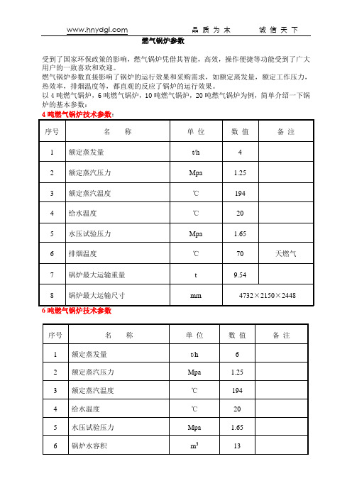 燃气锅炉参数