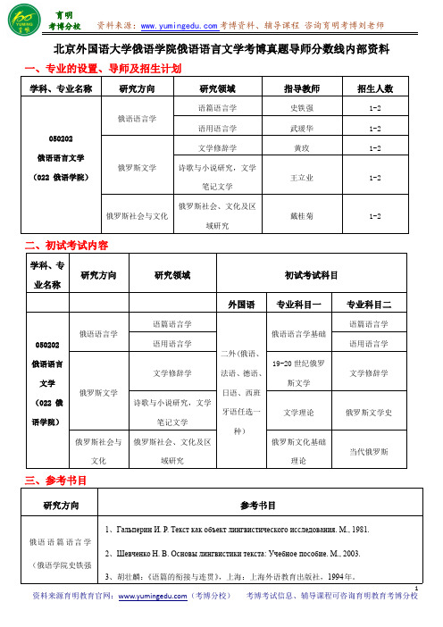 北京外国语大学俄语学院俄语语言文学考博真题导师分数线内部资料