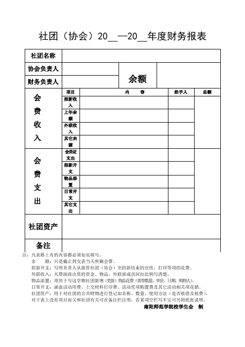 社团(协会)20—20年度财务报表