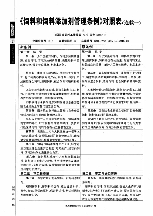 《饲料和饲料添加剂管理条例》对照表(连载一)