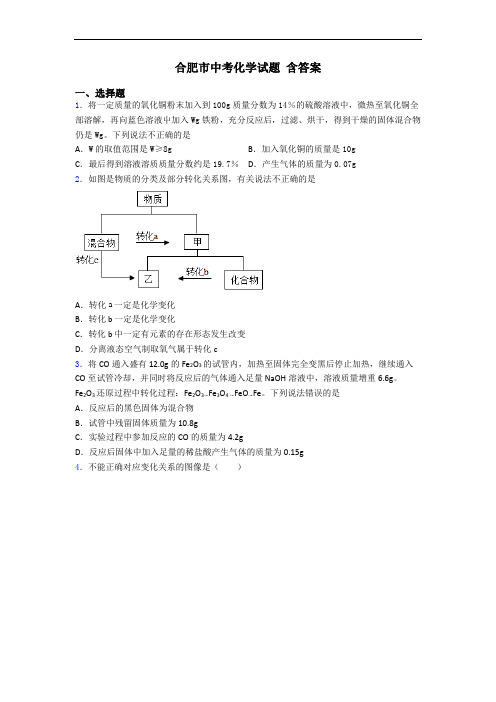 合肥市中考化学试题 含答案