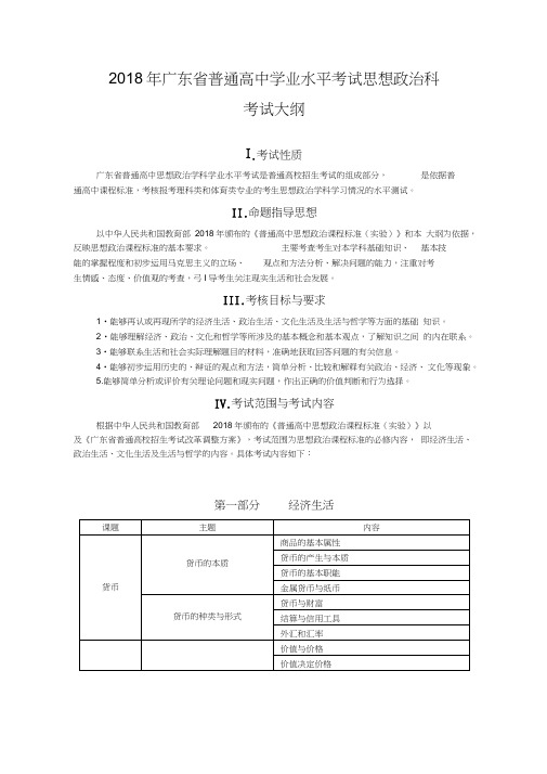 高三政治-2018年广东省普通高中学业水平考试思想政治