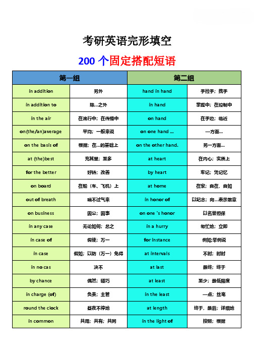 考研英语完形填空固定搭配短语