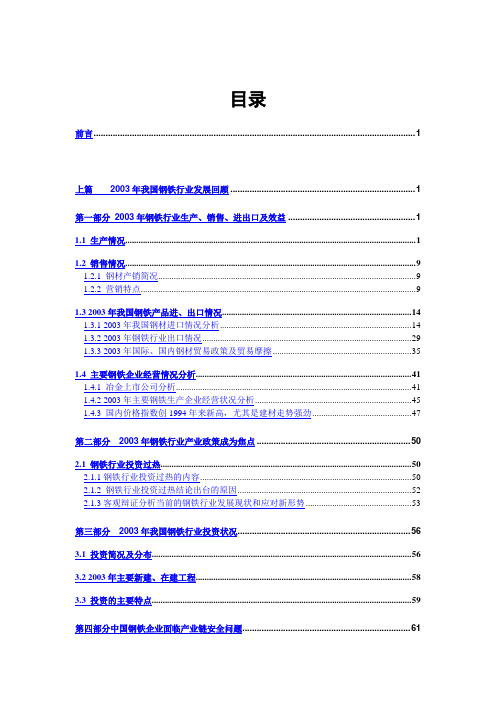 某年中国钢铁行业年度报告