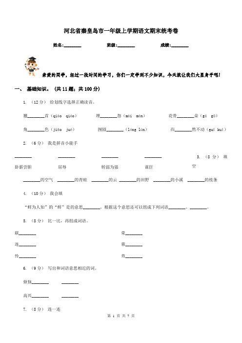 河北省秦皇岛市一年级上学期语文期末统考卷