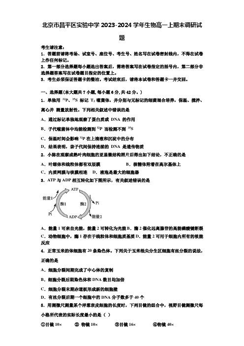 北京市昌平区实验中学2023-2024学年生物高一上期末调研试题含解析